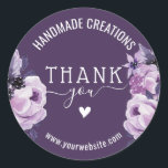 Handmade Business Thank You Elegant Floral Purple Classic Round Sticker<br><div class="desc">Elegant Floral Handmade Business Thank You Purple Stickers.</div>