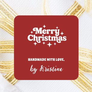 Handmade by Christmas red gift wrapping Square Sticker