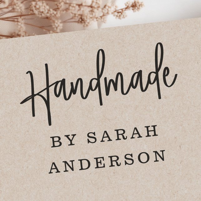 Handmade by custom name modern handwritten script rubber stamp (Handmade by custom name modern handwritten script rubber stamp)