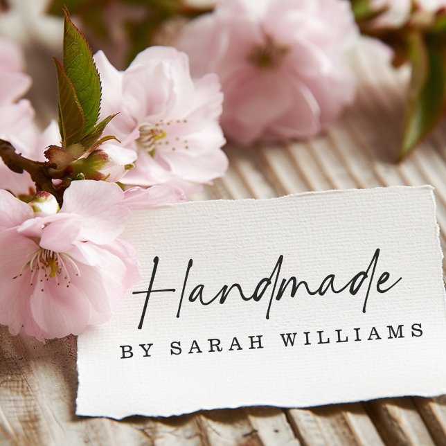 Handmade by custom name modern handwritten script rubber stamp (Handmade by custom name modern handwritten script rubber stamp)