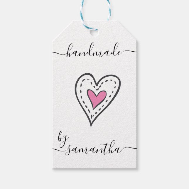 Handmade by Custom Name with Care Instructions Gift Tags (Front)