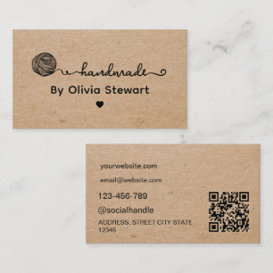 Handmade by Custom Name Yarn Kraft Business Card