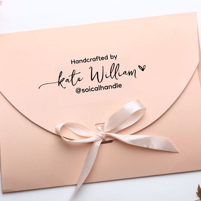 Handmade by (custom text) + name, feminine  self-inking stamp (Creator Uploaded)