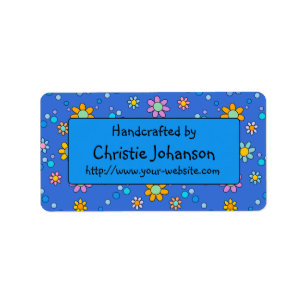 Handmade by - cute, colourful trendy doodle flower label