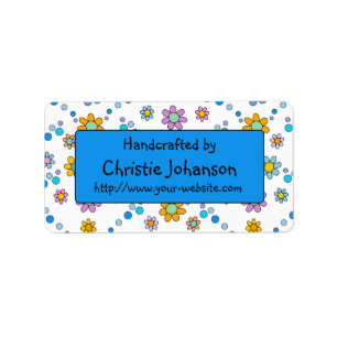 Handmade by - cute, colourful trendy doodle flower label