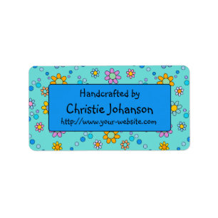 Handmade by - cute, colourful trendy doodle flower label