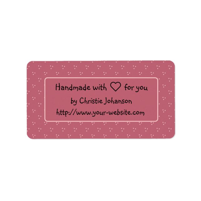 Handmade by - cute pink polka dot design label (Front)