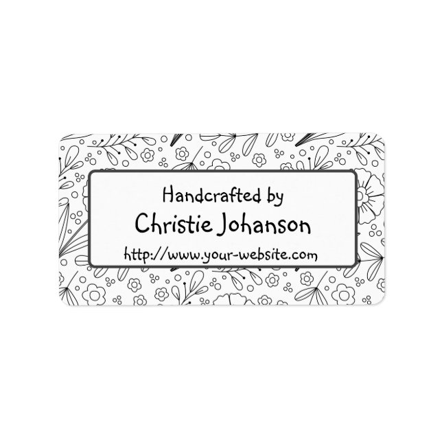 Handmade by - cute, trendy doodle flowers label (Front)