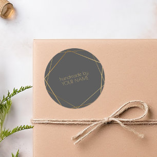 Handmade by grey geometric gold effect classic round sticker
