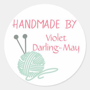 Handmade by - Knitting Yarn & Needles Personalized Classic Round Sticker