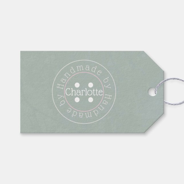 Handmade by sewing button gift tag (Front (Horizontal))
