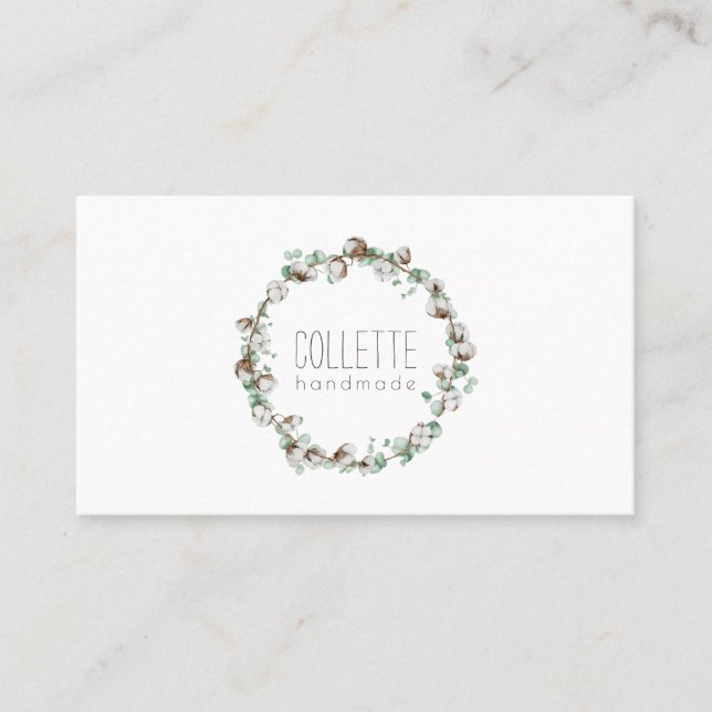 Handmade By Simple Rustic Wreath Logo Business Card (Front)