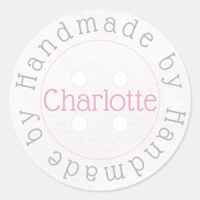 Handmade by white sewing button sticker (Front)