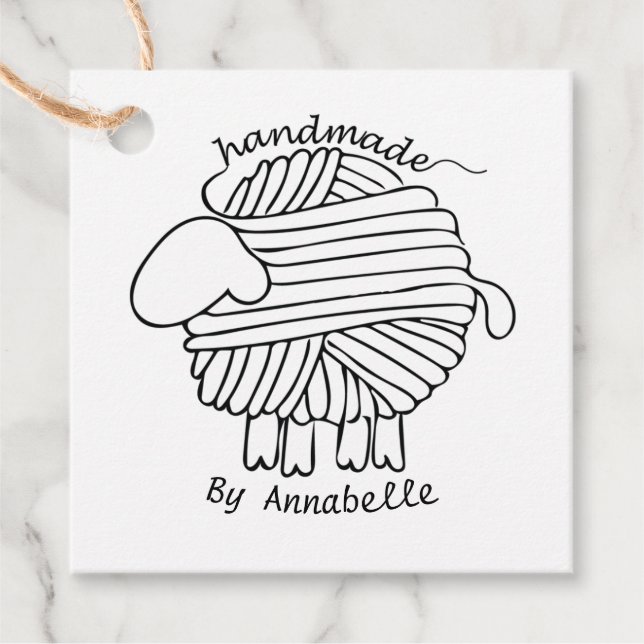 'Handmade By' Yarn Sheep Favor Gift Tag (Front)