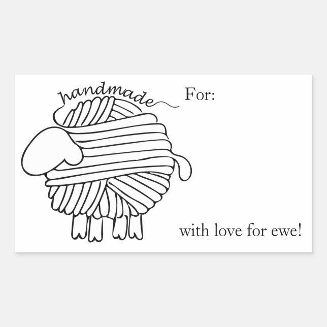 'Handmade By' Yarn Sheep Rectangular Sticker (Front)