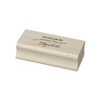 Handmade By Your Name in Script with Heart Rubber Stamp
