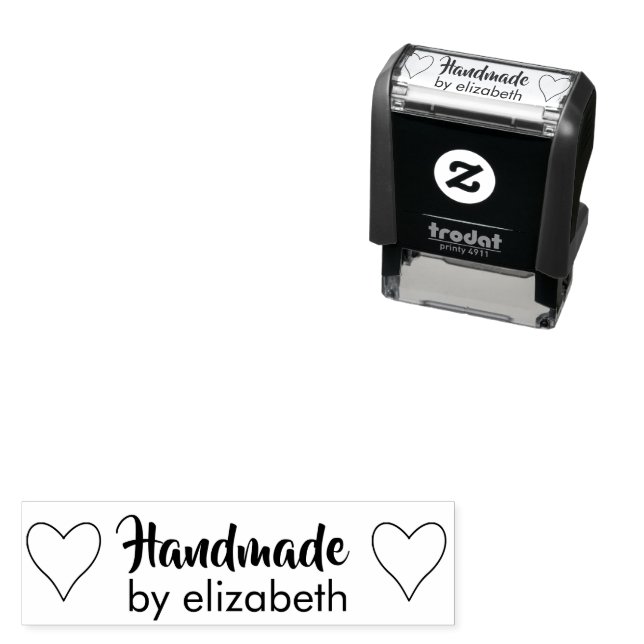 Handmade by your name with 2 hearts self-inking stamp (In Situ)