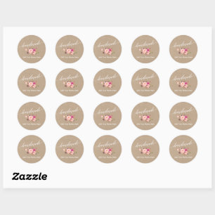 Handmade Calligraphy Pink Floral Kraft Round Small Classic Round Sticker
