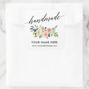 Handmade Calligraphy Pink White Floral Small Square Sticker