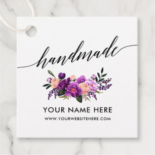 Handmade Calligraphy Script Purple Floral Favour Tags