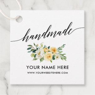 Handmade Calligraphy Script Yellow White Floral Favour Tags