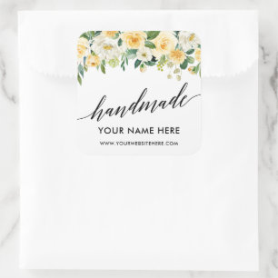 Handmade Calligraphy Yellow Floral Small Square Sticker