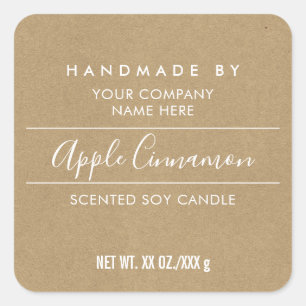 Handmade Candle Kraft Look Square Product Label