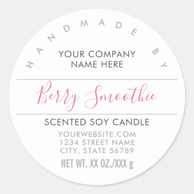 Handmade Candle or Soap Berry Pink Product Label (Front)