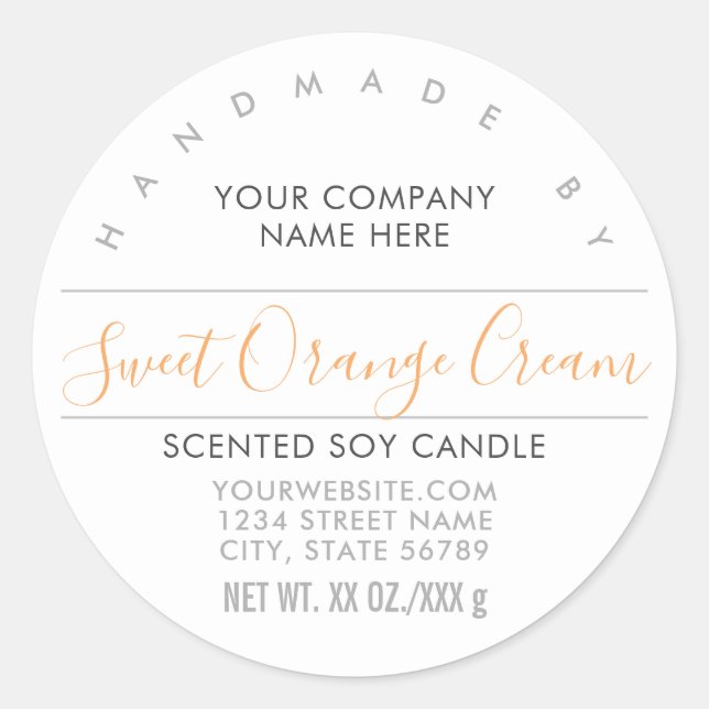 Handmade Candle or Soap Orange Cream Product Label (Front)