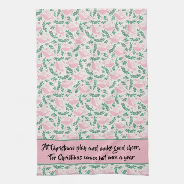 Handmade Christmas Dove of Peace Olive Branch Kitchen Towel (Vertical)