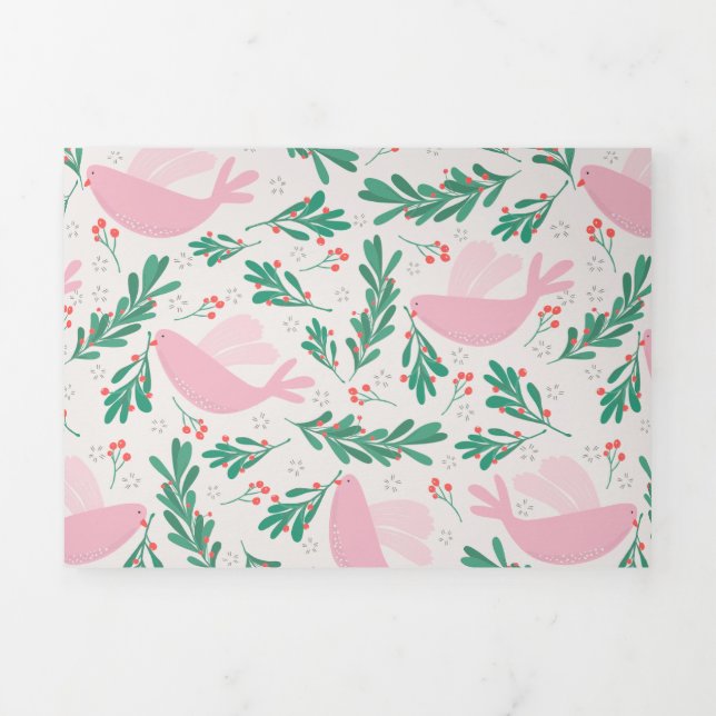 Handmade Christmas Dove of Peace Olive Branch Tri-Fold Holiday Card (Cover)