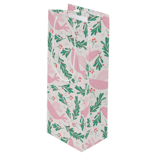 Handmade Christmas Dove of Peace Olive Branch Wine Gift Bag (Front Angled)