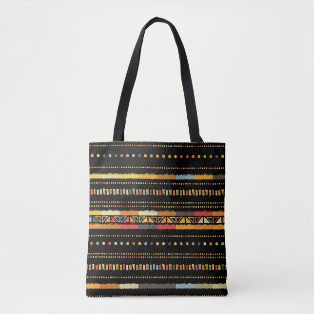 Handmade colored stripes bright tribal seamless pa tote bag (Front)