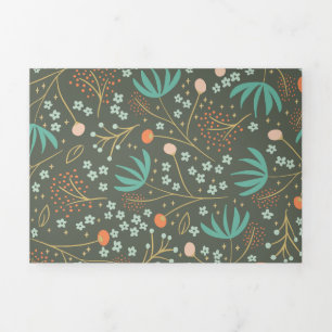 Handmade Colourful Christmas Floral Tri-Fold Holiday Card