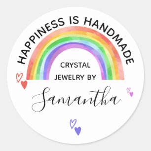Handmade Colourful Rainbow and Love Hearts Classic Round Sticker