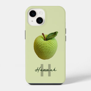Handmade Craft Green Crochet Apple Monogram Name iPhone 14 Case