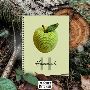 Handmade Craft Green Crochet Apple Monogram Name Notebook