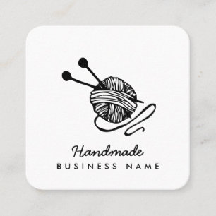 Handmade crafts modern knitting black and white square business card