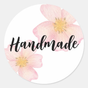 Handmade Cute Pink Watercolor Flower Classic Round Sticker