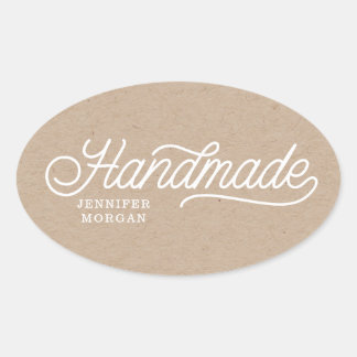 Handmade Cute Script Elegant Kraft Business Oval Sticker