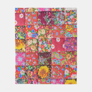 Handmade Floral Patchwork Quilt Background Fleece Blanket