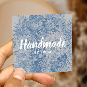 Handmade Gift Vintage Blue Floral Elegant Square Business Card