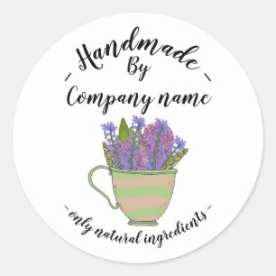 Handmade Homemade Floral Teacup Round Classic Round Sticker