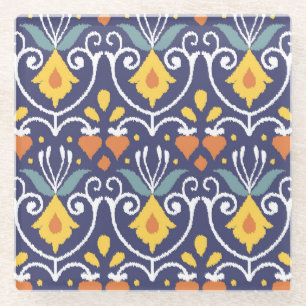 Handmade Ikat: Ethnic Boho Fabric Glass Coaster