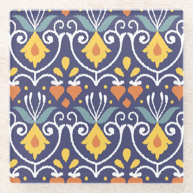 Handmade Ikat: Ethnic Boho Fabric Glass Coaster (Front)