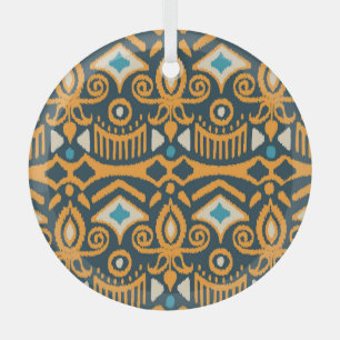 Handmade Ikat: ethnic fabric pattern Glass Ornament
