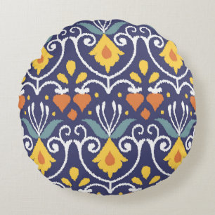 Handmade Ikat fabric. Ethnic seamless pattern. Asi Round Pillow