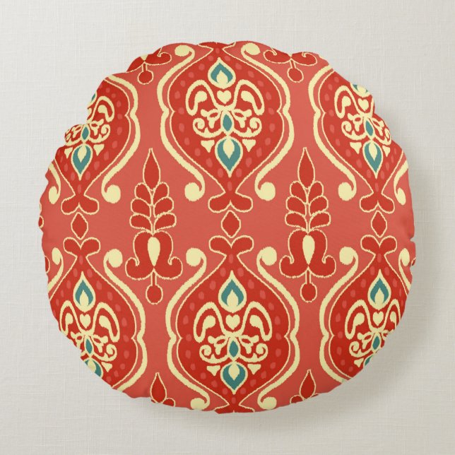 Handmade Ikat fabric. Ethnic seamless pattern. Asi Round Pillow (Front)