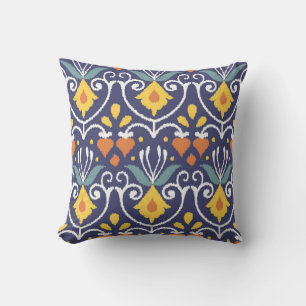 Handmade Ikat fabric. Ethnic seamless pattern. Asi Throw Pillow