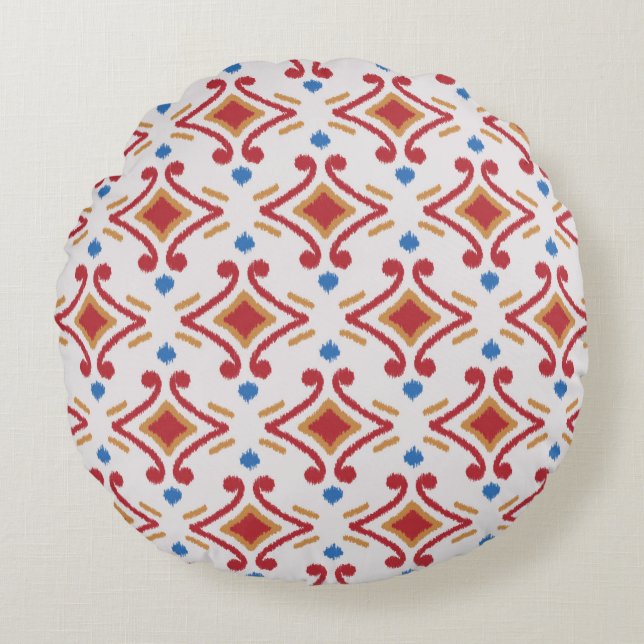 Handmade Ikat fabric. Ethnic seamless pattern. Azt Round Pillow (Front)